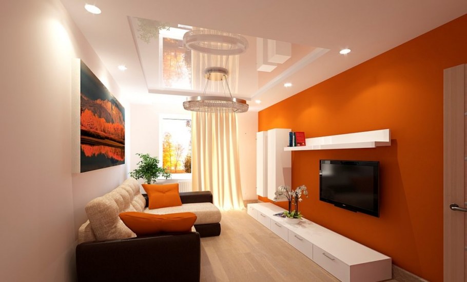 Бело-оранжевая гостиная