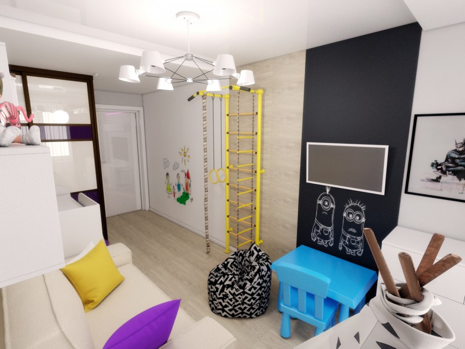 Интерьер однушки для семьи с ребенком