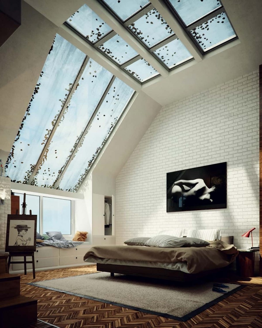 Гостиная с кухней под крышу