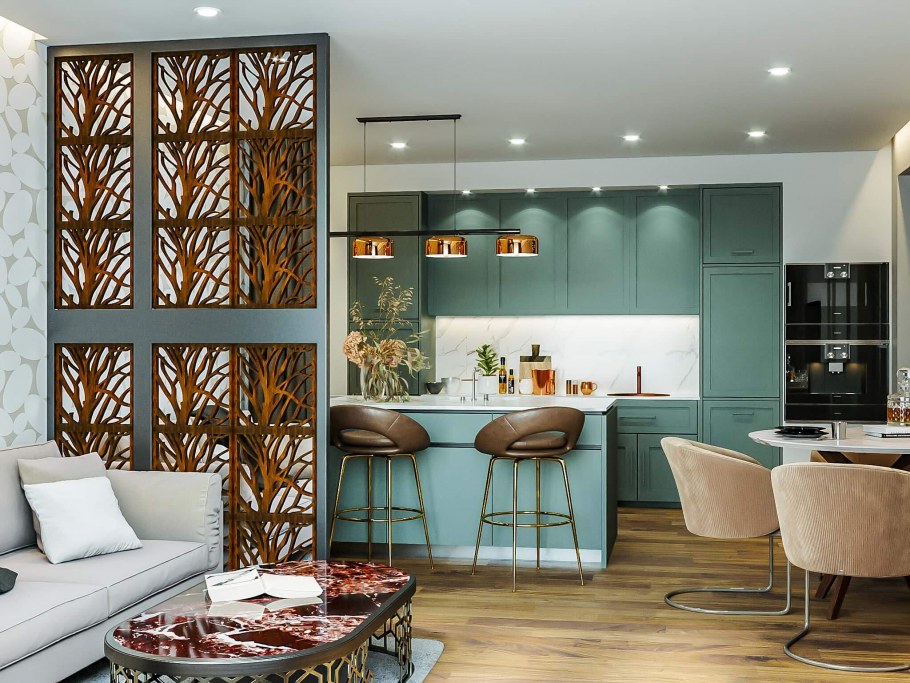 Зеркальные панели в интерьере кухни