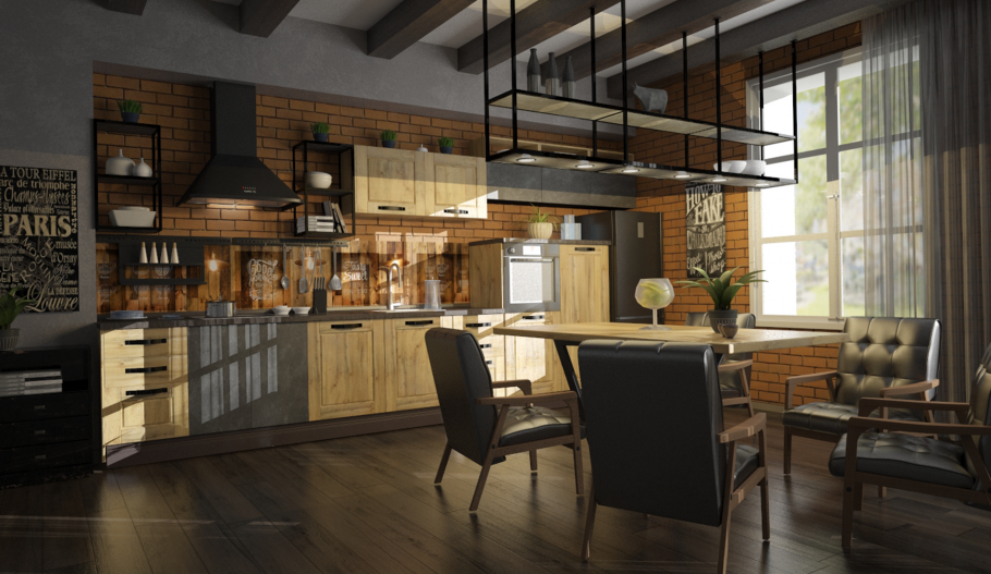 Кухня с массива в стиле лофт