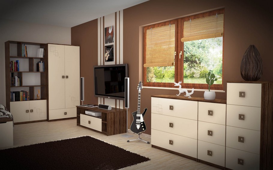 Бело коричневая мебель в детской