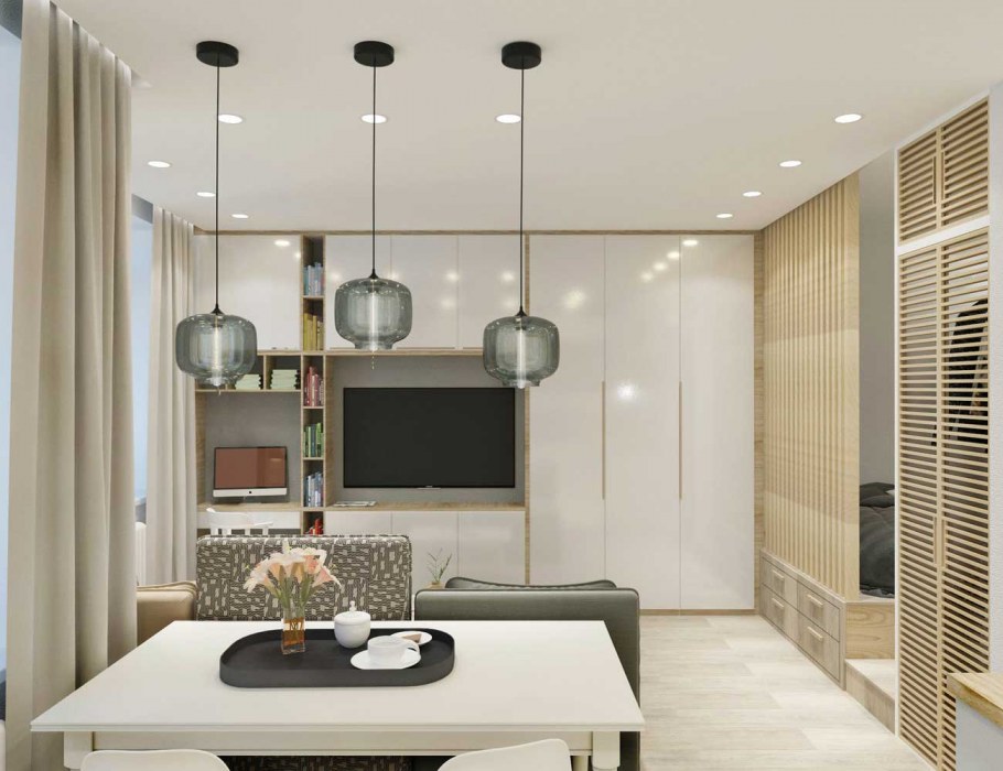 Интерьер кухни однокомнатной квартиры в современном стиле