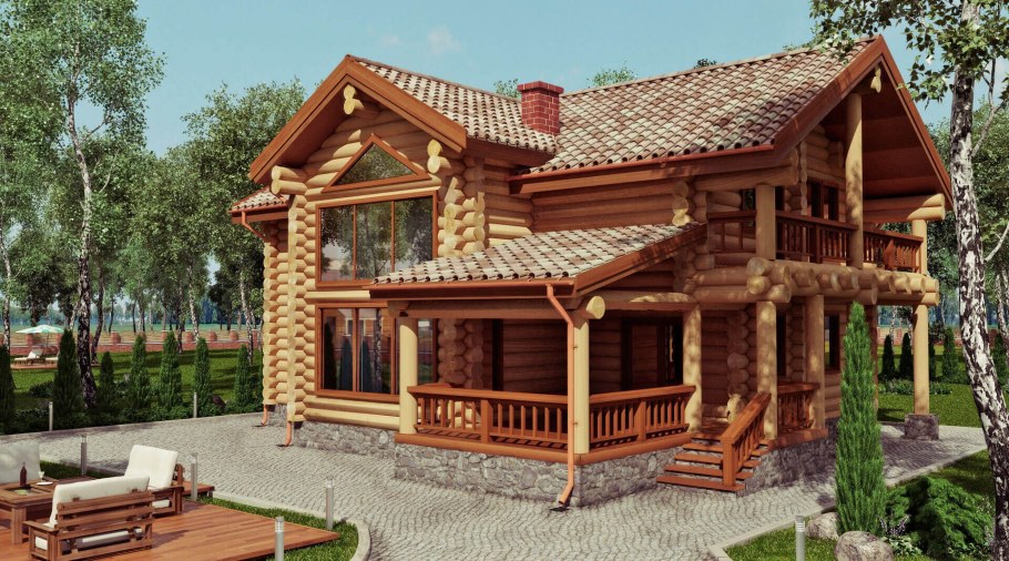 Красивый дом из оцилиндрованного бревна