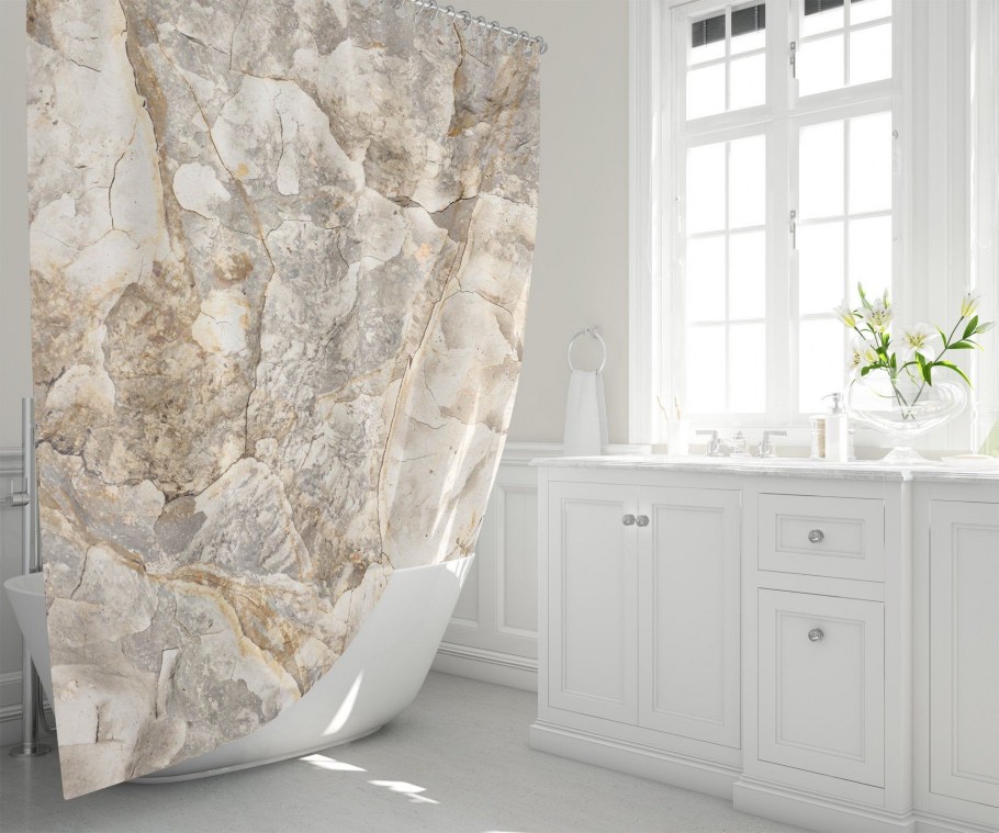 Шторы мрамор в интерьере капучино
