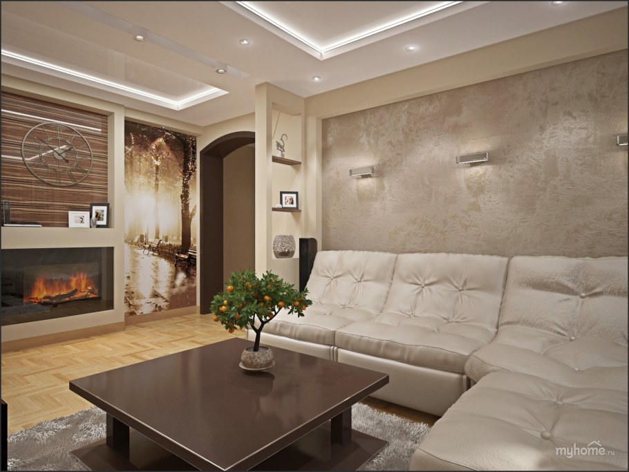 Штукатурка в интерьере гостиной