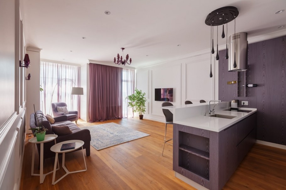 Кухня гостиная зонирование барной стойкой