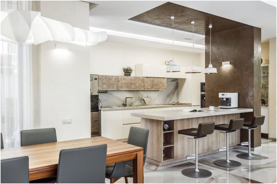 Кухня-гостиная с барной стойкой