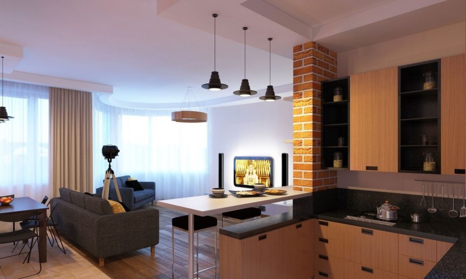 Студия с перегородкой на кухню