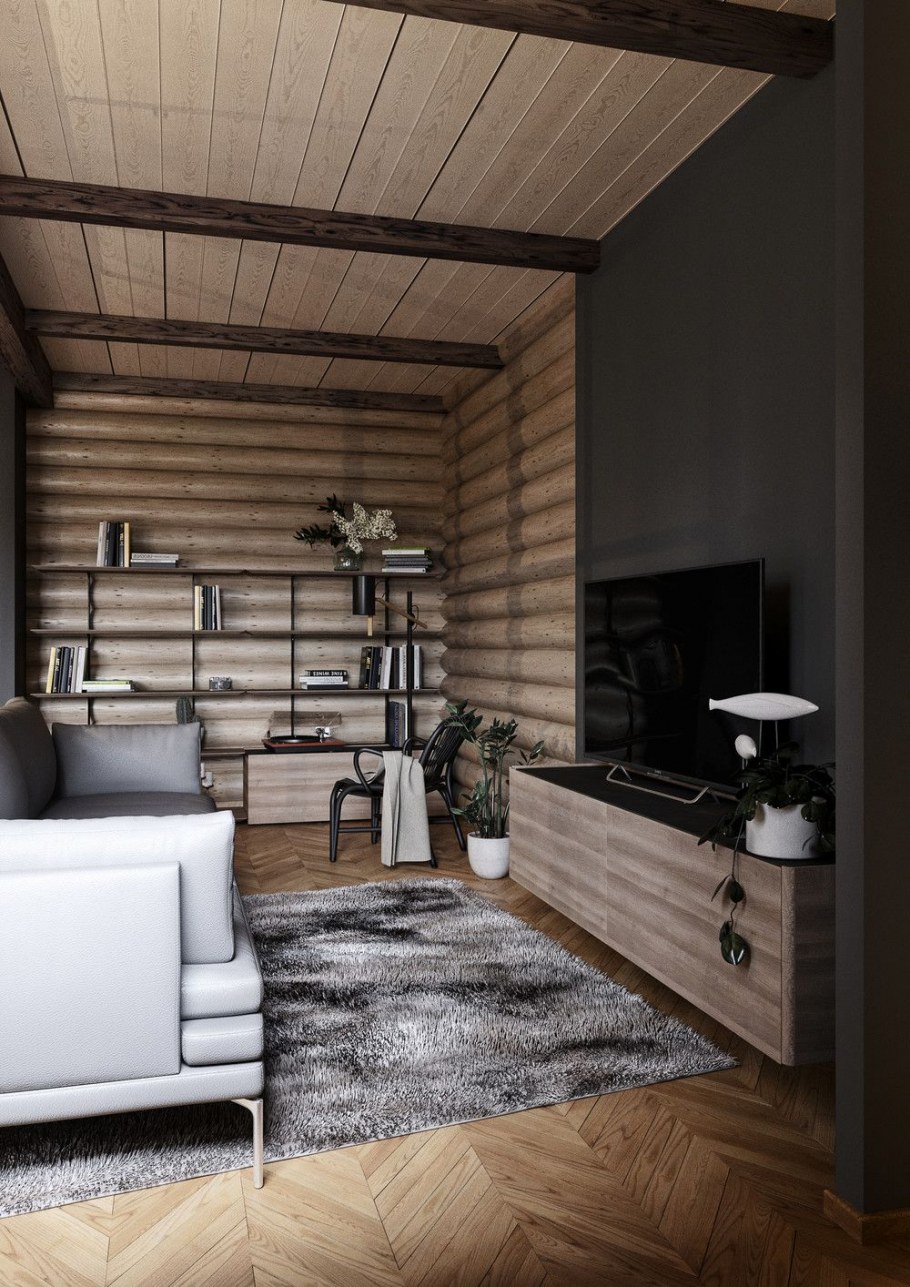 Бревенчатый дом в современном стиле