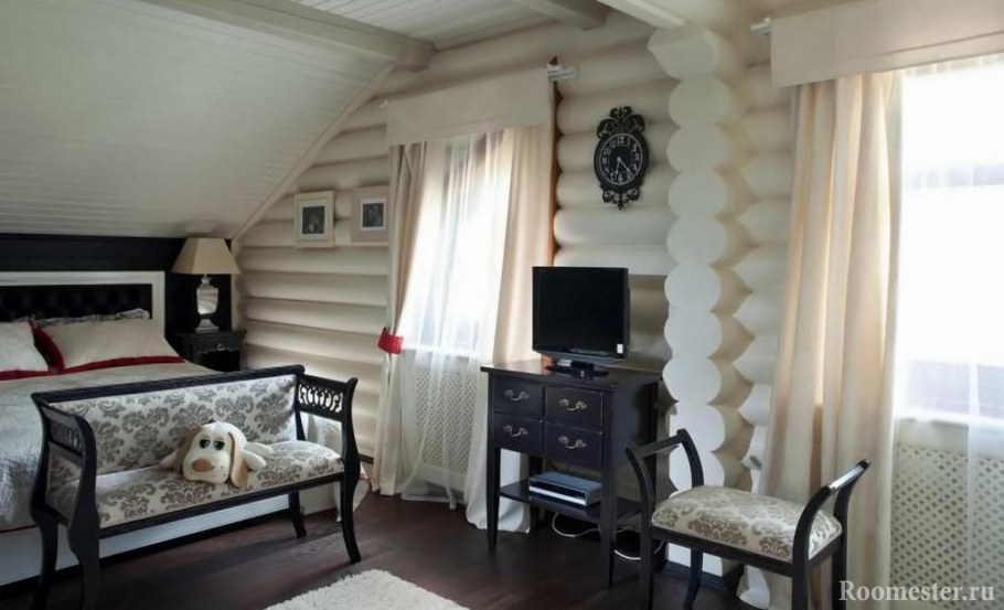 Бревенчатый дом белый интерьер