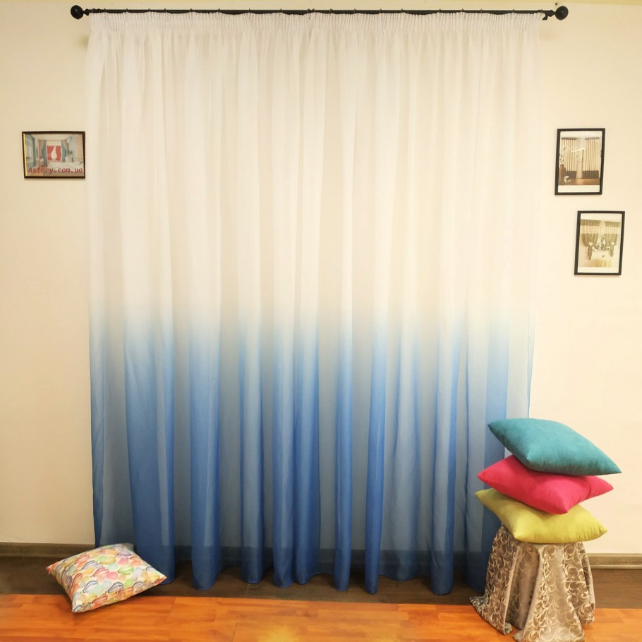 Тюль сетка с бирюзово-коричневыми полосами