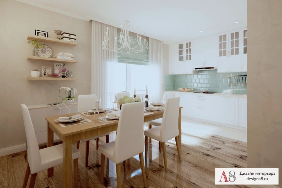 Кухня столовая в белых тонах