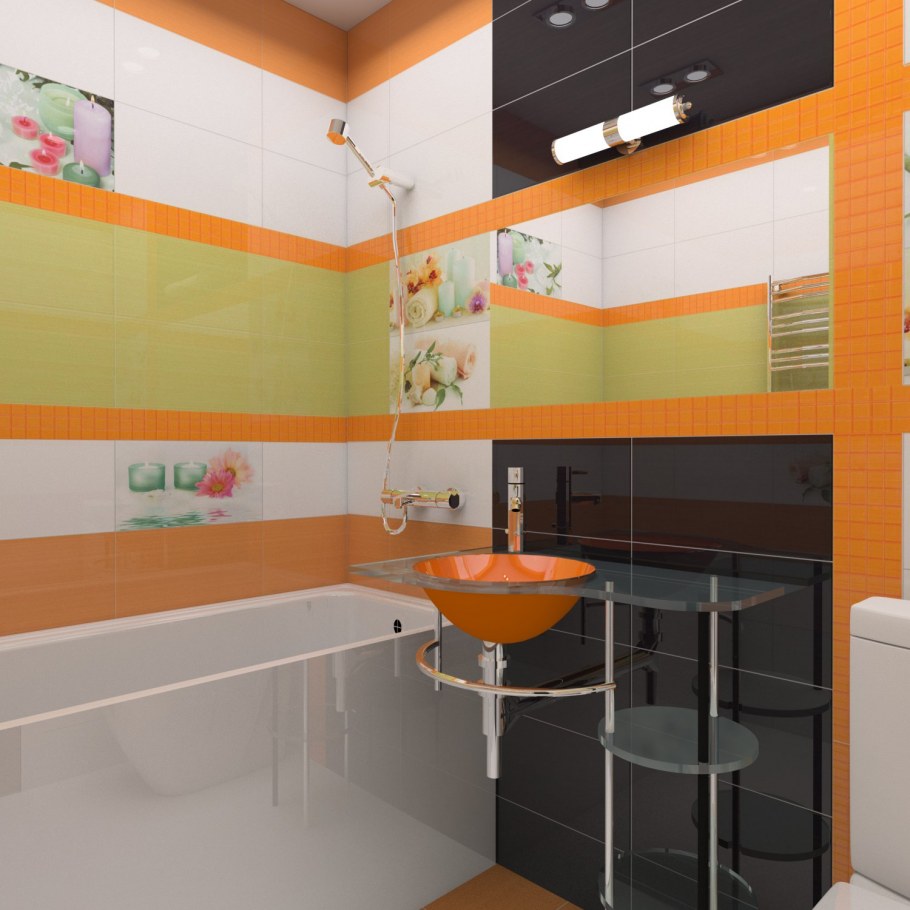 Вертикальная полоса из плитки в ванной