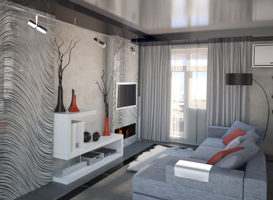 Интерьер зала в серых тонах