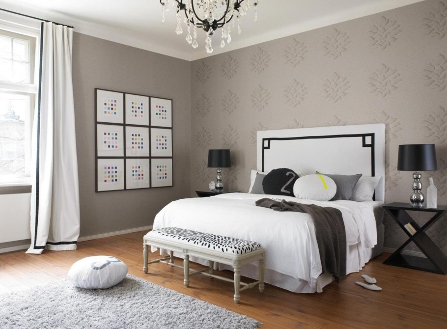 Серо голубая спальня