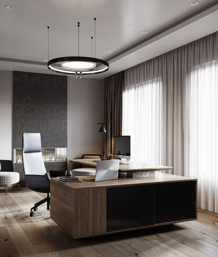 Интерьер кабинета современный дерево стекло