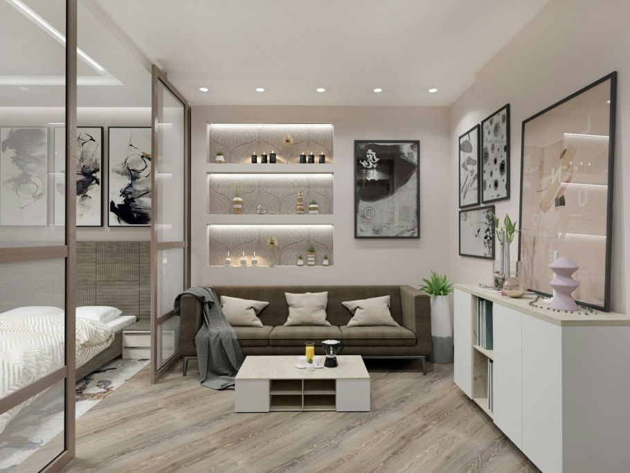 Спальня гостиная интерьер с зонированием