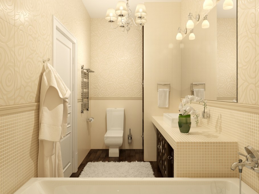 Ванная совмещенная с туалетом бежевая