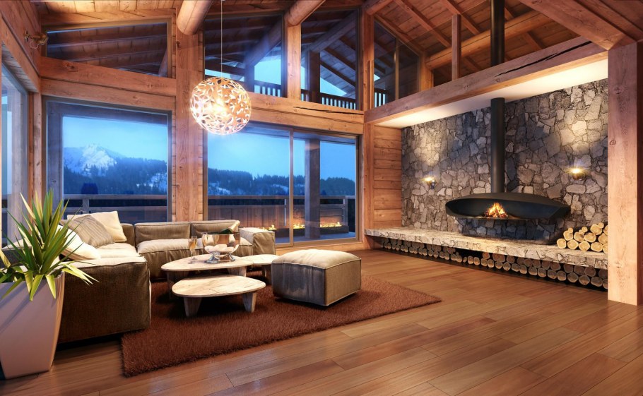 Гостиная в стиле Шале с камином