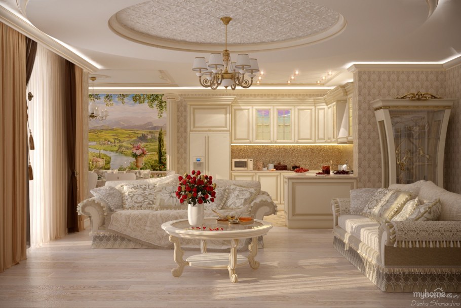 Кухни гостиные в классическом стиле