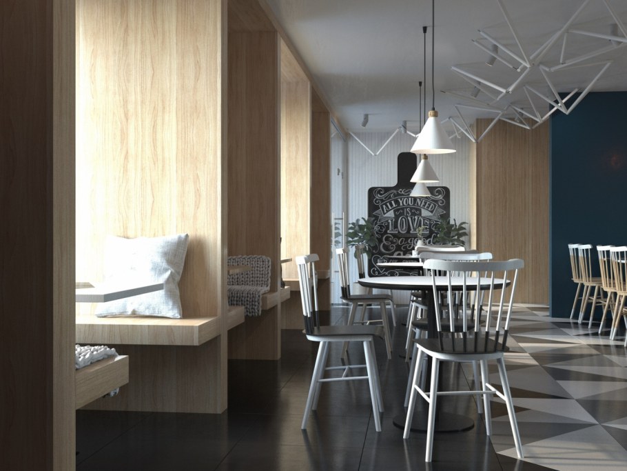 Серый интерьер в кофейне