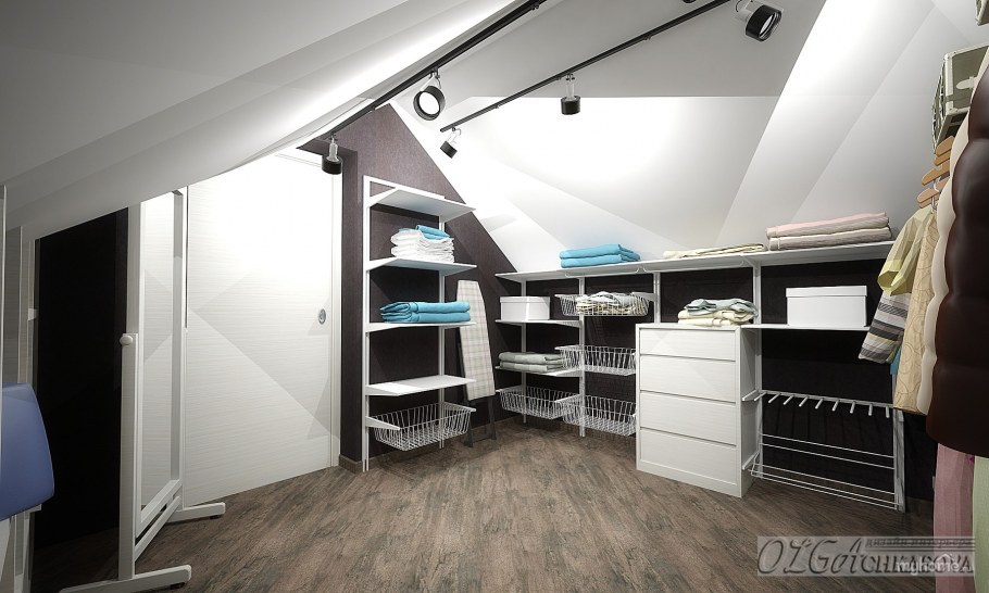 Гардеробная под мансардной крышей