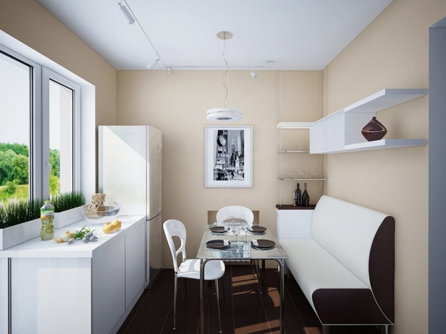 Интерьер узкой кухни