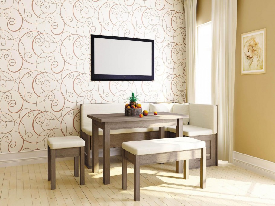 Комбинированные обои для кухни в интерьере