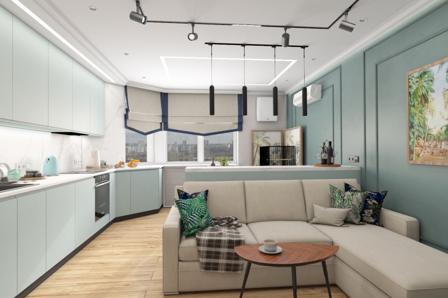 Кухня совмещенная с гостиной в панельном доме