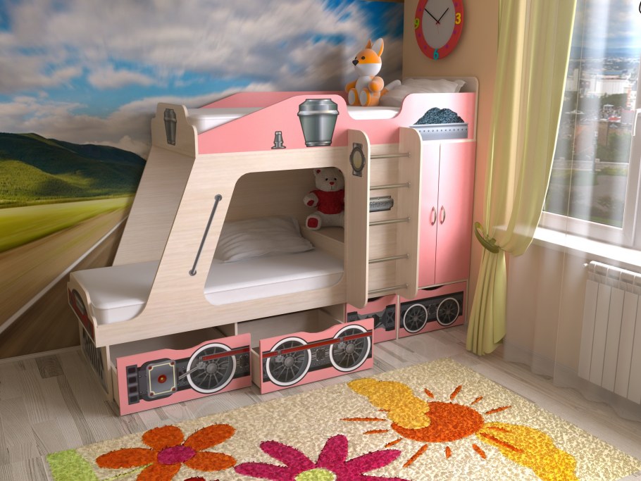 Двухъярусная кровать паровозик СЛАВМЕБЕЛЬ