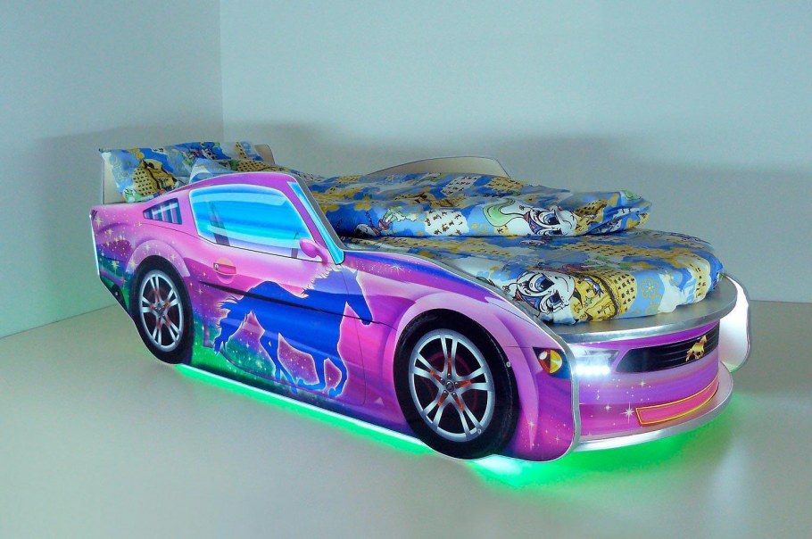 Кровать машинка с подсветкой Мустанг