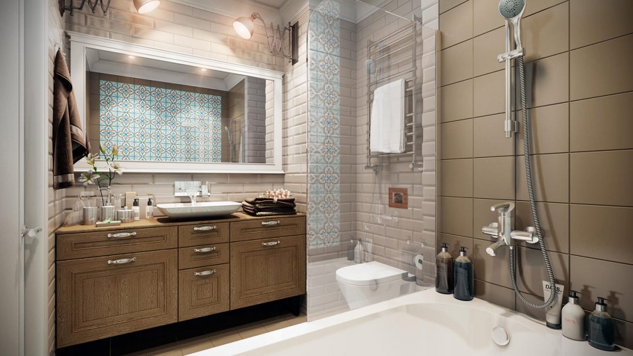 Плитка в кухне гостиной в скандинавском стиле