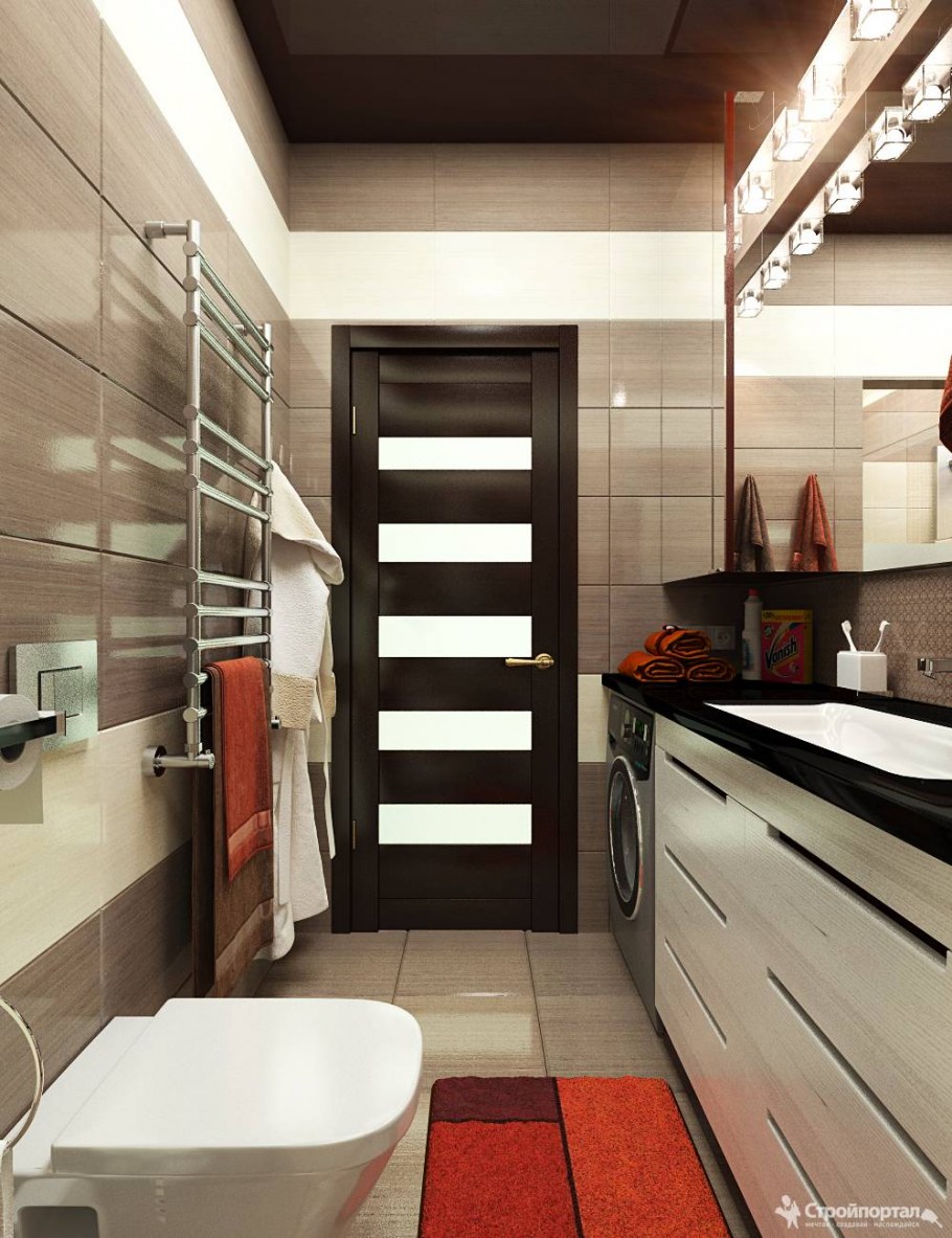 Бежевая ванная комната с яркими акцентами