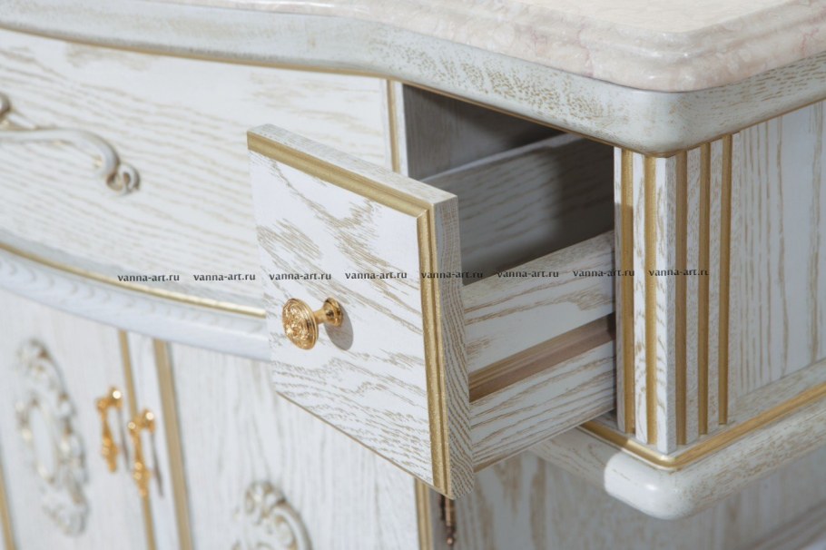 Тумба с раковиной bellezza Виктория 100 белая патина золото