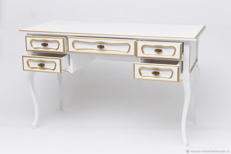 Стол двухтумбовый белый с патиной золото фабрика София