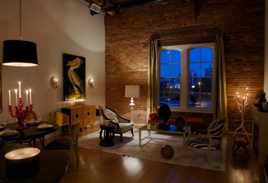 Освещение в комнате в стиле лофт