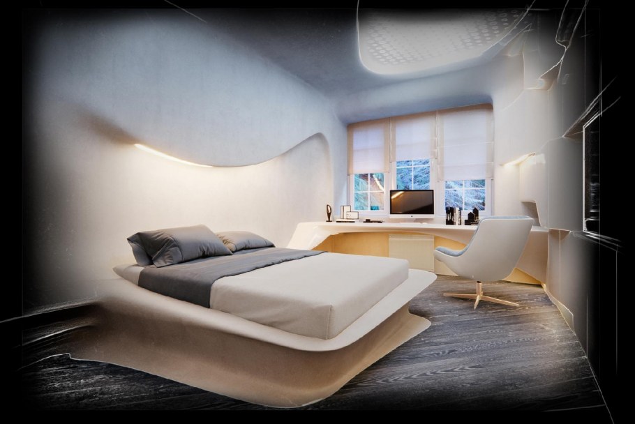 Спальня в стиле футуризм дерево