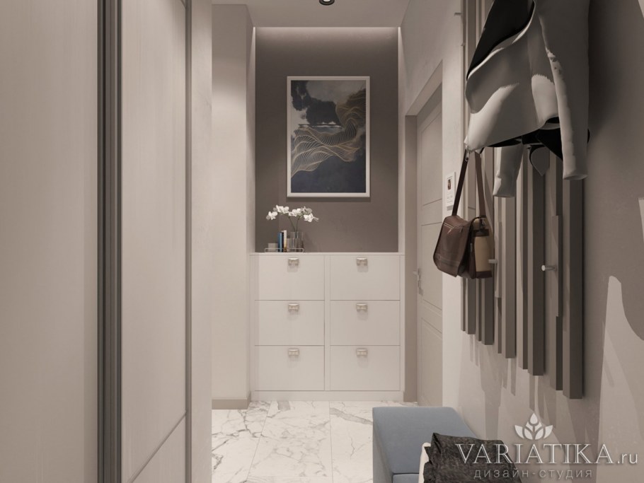 Узкая прихожая в серых тонах