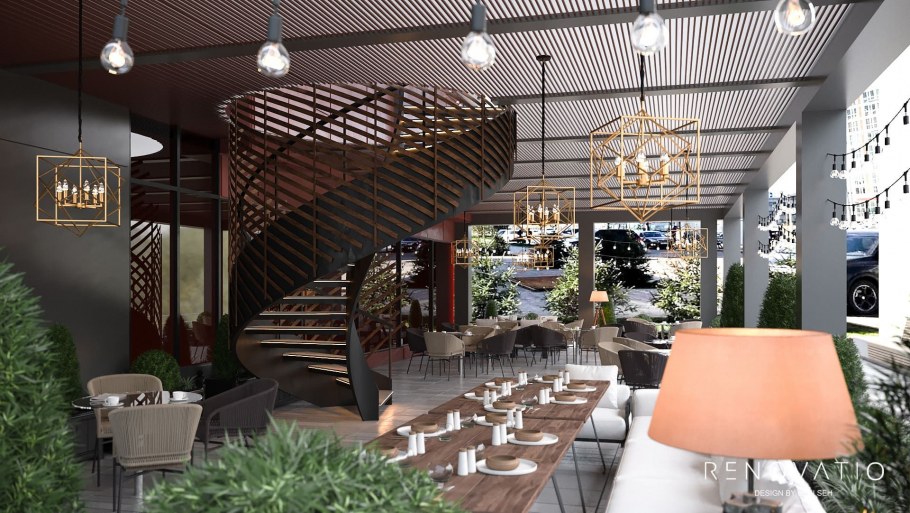 Интерьер кафе в стиле гранат