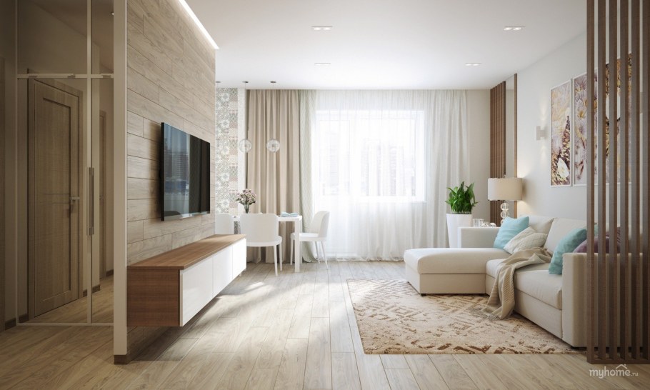 Белая кухня гостиная