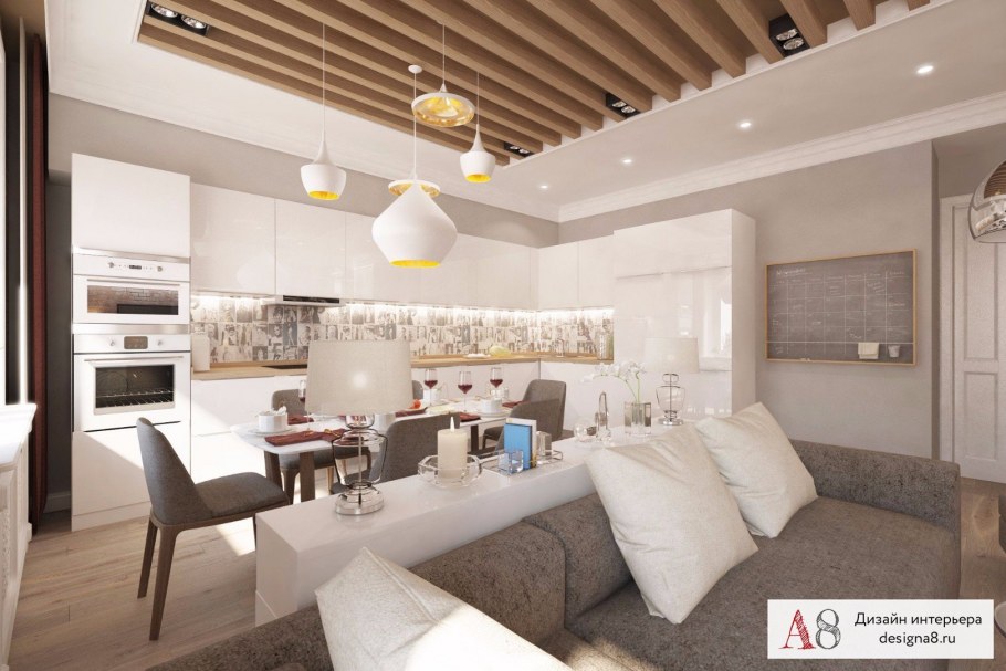 Светлая гостиная с темными акцентами