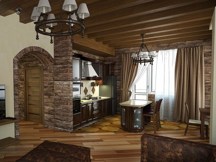 Деревенский стиль в однокомнатной квартире