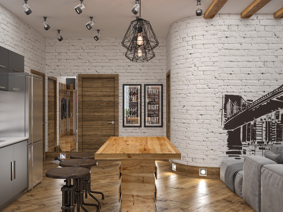 Индустриальный стиль кирпич интерьер