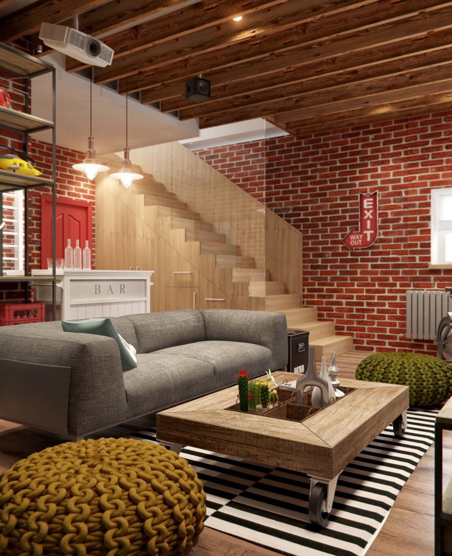 Интерьер лофт в загородном доме