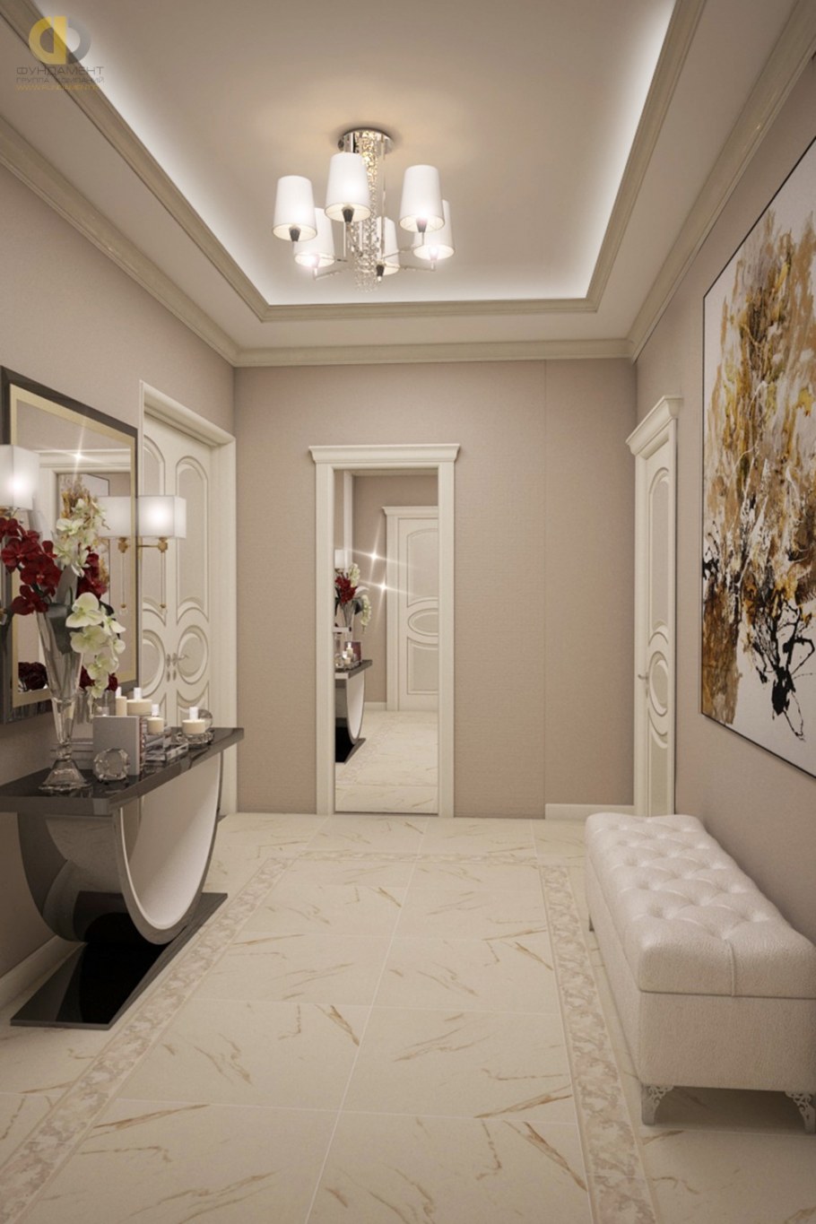 Узкая прихожая в светлых тонах