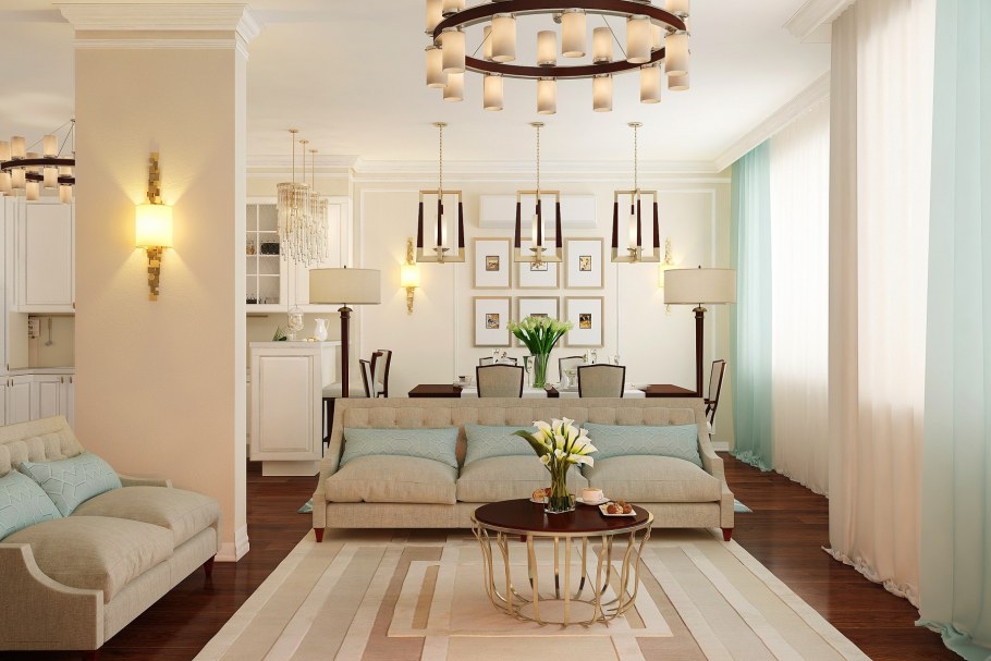 Люстры в стиле арт деко в интерьере гостиной