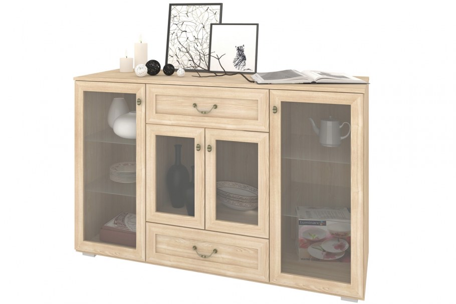 Комод для посуды в гостиную со стеклом