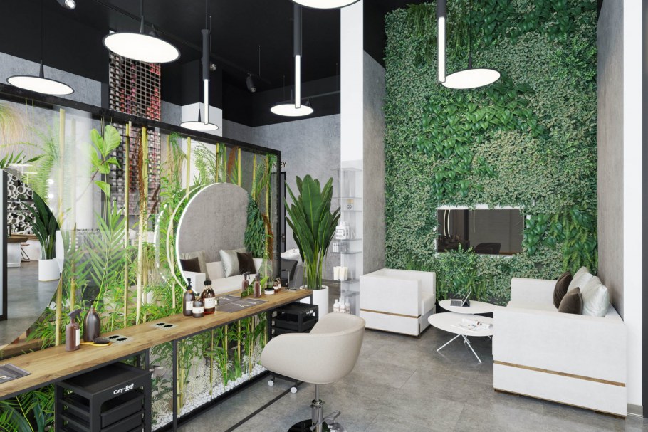 Зелень в интерьере салона