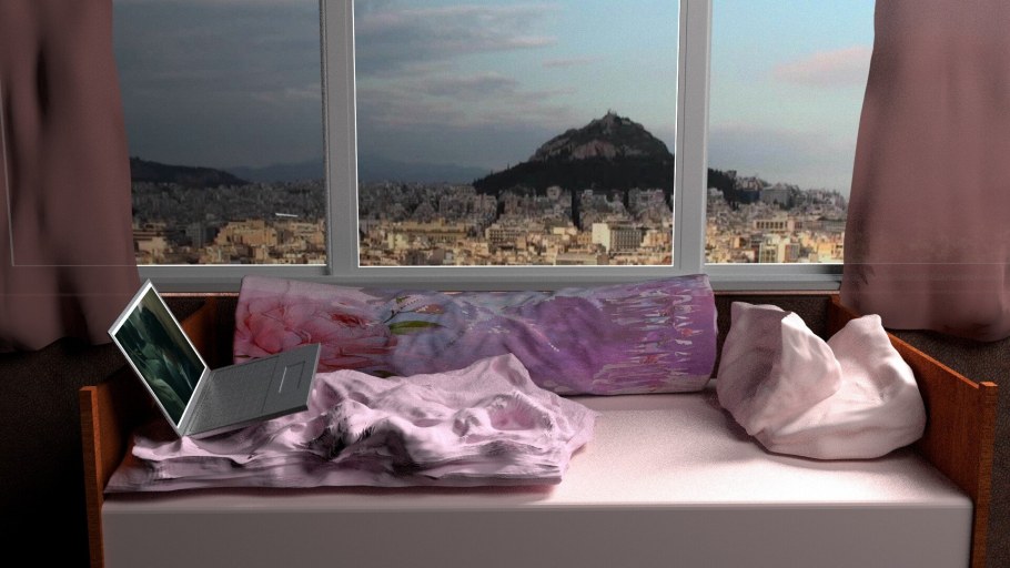 Кровать вечером у окна